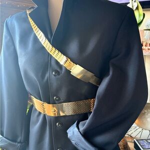 Navy Vintage Poly Blend  Blazer (Gold Metal Chain Waist & Belt Set not included)
